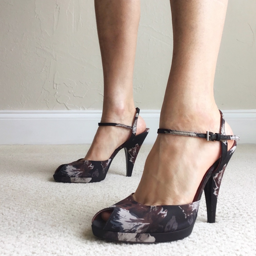 Prada Floral Fabric Peep Toe Heels